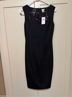 Cache Black Midi Sheath Dress with Sequin Yoke